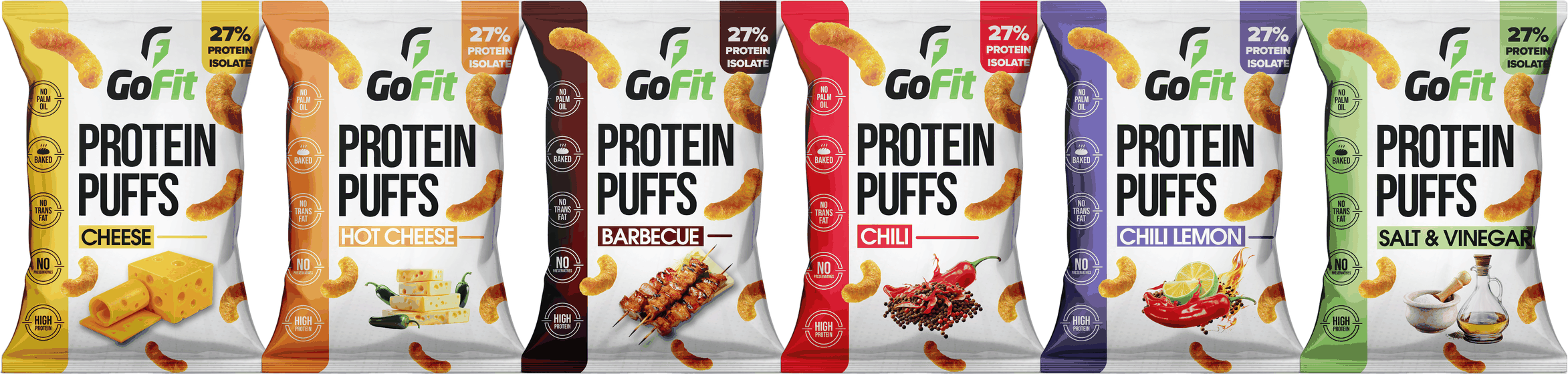 The six GoFit Protein Puffs flavours